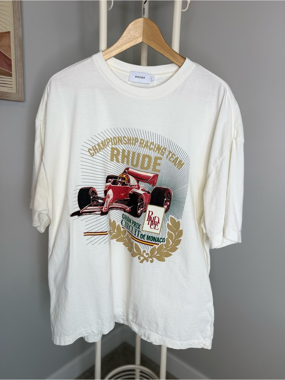 Rhude White Crewneck Tee with Minimal Logo